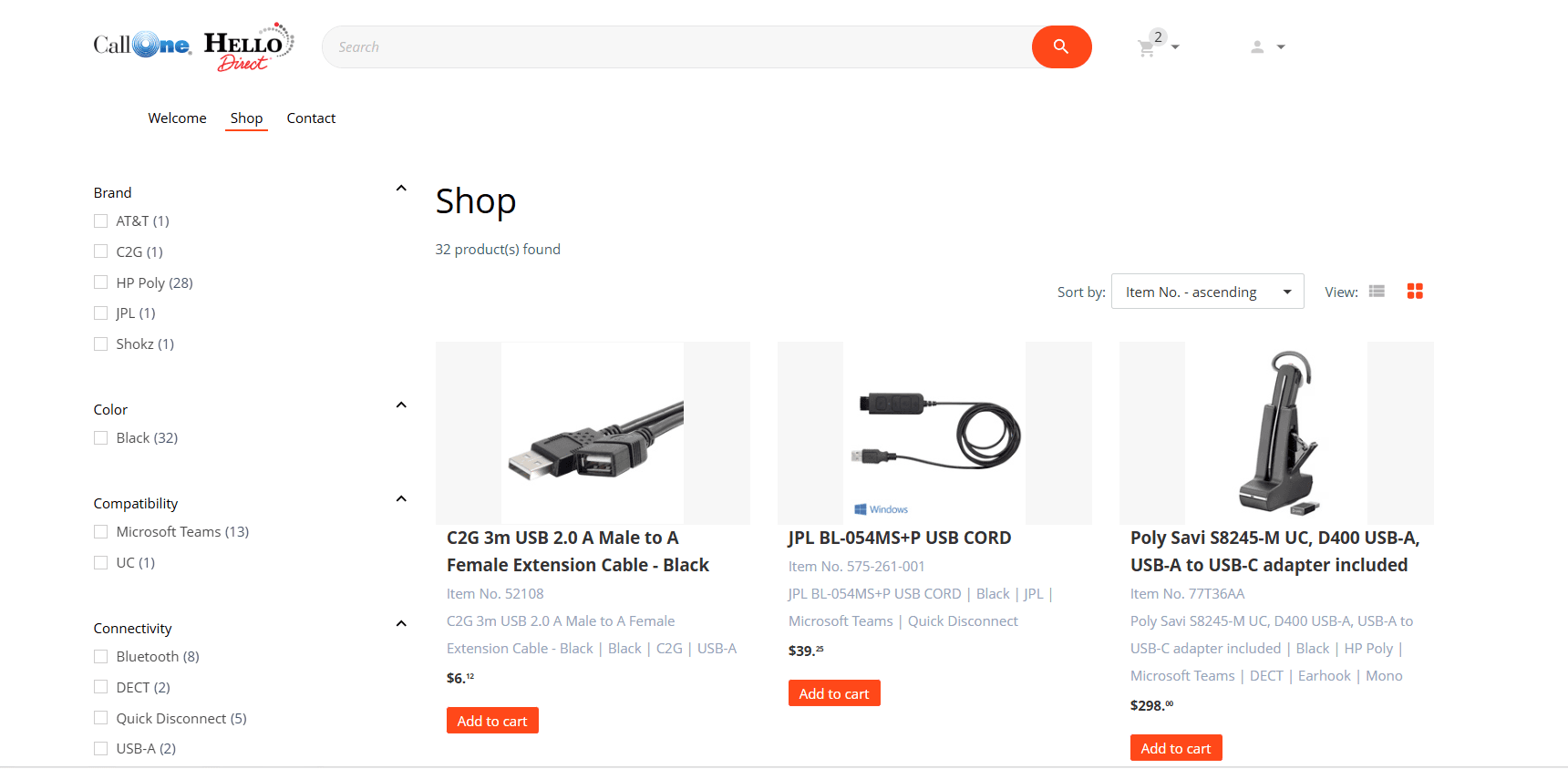Customer-specific B2B storefront showing product assortment and pricing